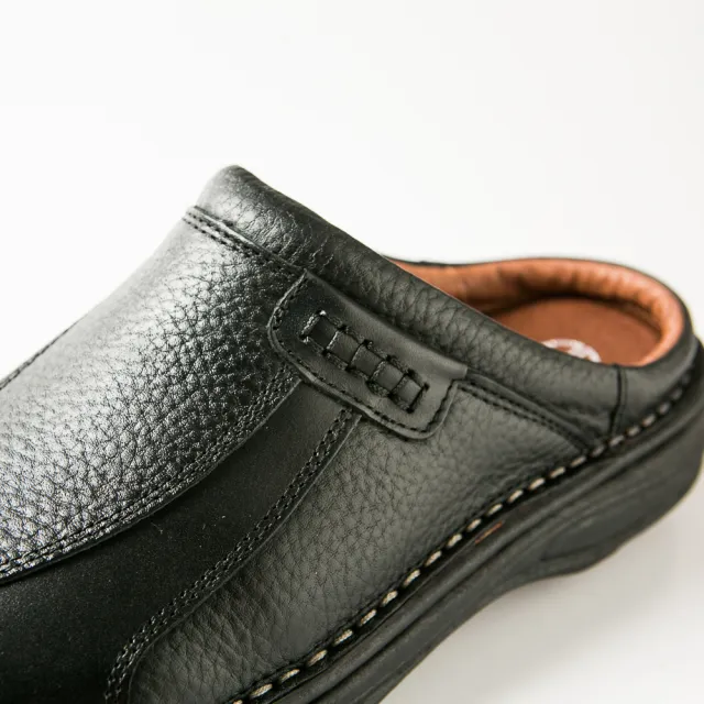 【ALAIN DELON 亞蘭德倫】台灣製手工縫線真皮男張飛休閒拖鞋A48215(2色    黑    咖)