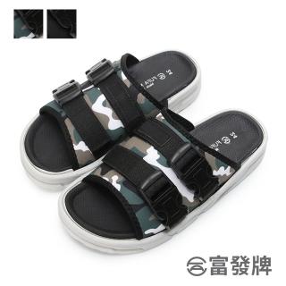 【FUFA Shoes 富發牌】機能運動休閒女款拖鞋-黑/迷彩 1PL172(女鞋/涼拖鞋/厚底拖鞋/室外拖鞋)