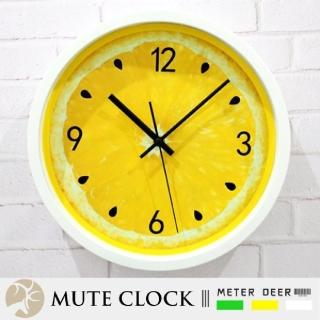 【METER DEER 米鹿】30公分浪漫時鐘 黃色柳橙水果切片造型 有框靜音掛鐘(時鐘 掛鐘 靜音 牆面擺飾 掛飾)