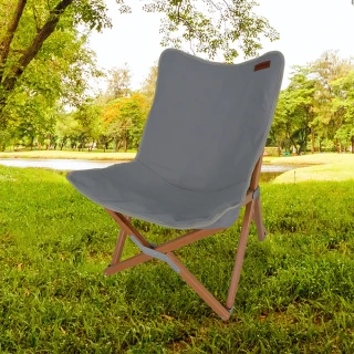 【LIFECODE】《北歐風》雙層帆布櫸木折疊椅/小川椅-藍灰色(2入組)