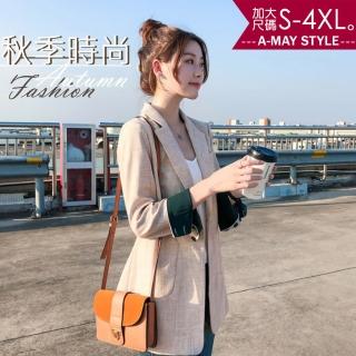【艾美時尚】中大尺碼女裝 早秋氣質韓版休閒西裝外套。S-4XL(2色.現貨+預購)