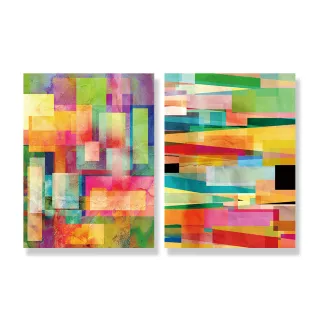 【24mama 掛畫】二聯式 油畫布 豐富多彩 創造力 藝術 顏色 圖形 明亮 無框畫-60x80cm(多彩幾何抽象)