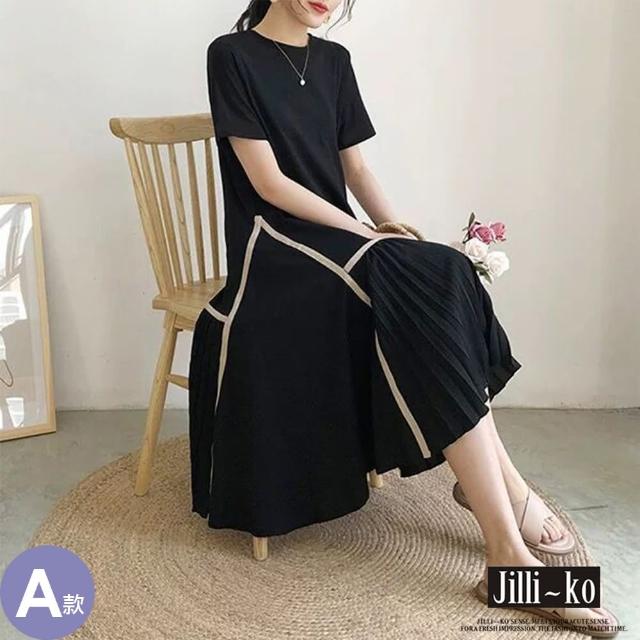 【JILLI-KO】不規則織帶壓褶拼接連衣裙-M/L/XL(多款任選)