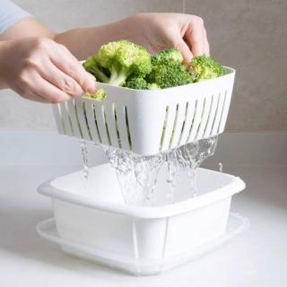 【品川製物】瀝水雙層盒(一盆多用 瀝水保鮮雙層盒 清洗水果收納收納水果 還可以保鮮冷藏)