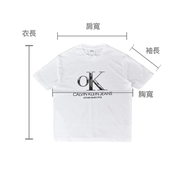 【Calvin Klein 凱文克萊】CK Calvin Klein黑白漸層OK LOGO純棉短T(XS/白)