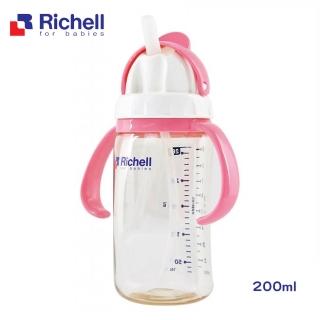 【Richell 利其爾】官方授權 PPSU吸管哺乳瓶 200ML - 粉(也可當水杯使用)