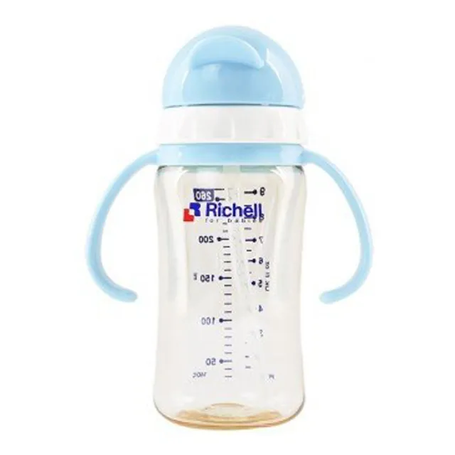 【Richell 利其爾】官方授權_ PPSU吸管哺乳瓶 260ML - 藍(也可當水杯使用)