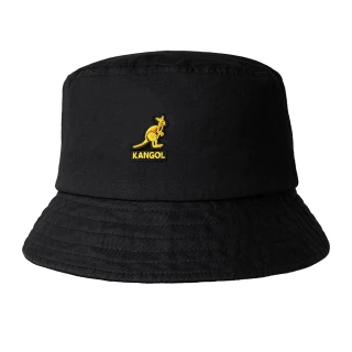 【KANGOL】台灣獨家-WASHED BUCKET 漁夫帽(黑色金LOGO)