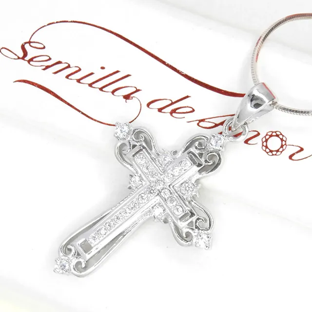 【Semilla de Amor】銀色信仰 925純銀 鋯石 墜子(耶誕節禮物 十字架)