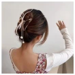 【HaNA 梨花】韓國甜美的女孩兒．粉紅絲帶垂飾珍珠抓夾