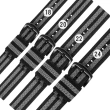 【Watchband】18.20.22.24 mm / 各品牌通用 快拆錶耳 鍍黑不鏽鋼扣頭 尼龍帆布錶帶(黑灰色)