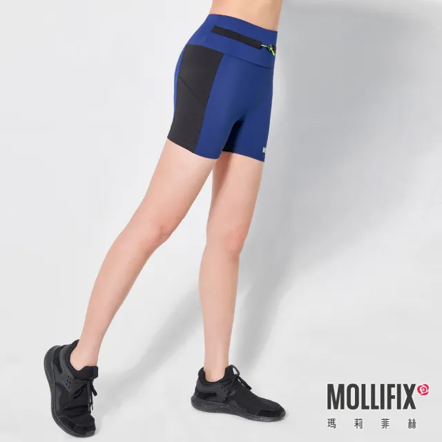 【Mollifix 瑪莉菲絲】水陸兩用速乾防曬3分褲瑜珈褲、瑜珈服、Legging(藍)