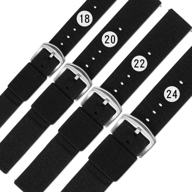 【Watchband】18.20.22.24 mm / 各品牌通用 快拆錶耳 時尚指標 休閒尼龍帆布錶帶(黑色)
