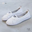 【J&H collection】俏麗鏤空綁帶真皮平底休閒鞋(白色)