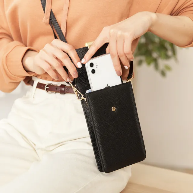 【CHENSON】真皮 5卡iPhone手機包斜背包 小包 黑(W20521-3)