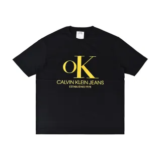 【Calvin Klein 凱文克萊】CK Calvin Klein黃字OK印花LOGO純棉短T(S/黑)
