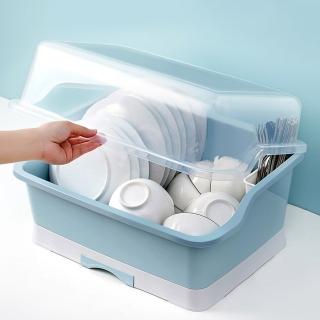 【JOEKI】大款餐具瀝水翻蓋收納櫃-CC0199(瀝水防塵餐具收納盒 餐具筷子湯勺收納)