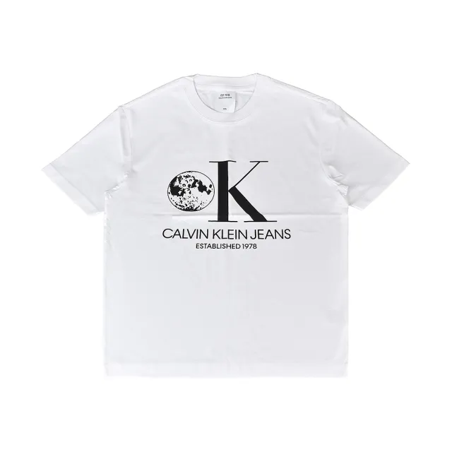 【Calvin Klein 凱文克萊】CK Calvin Klein黑字飾月球印花LOGO短T(XS/S/白)