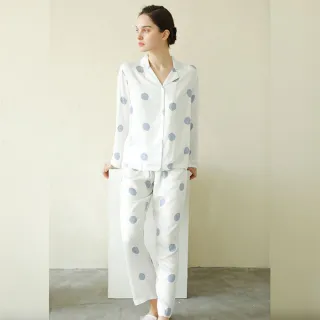 【Nicoco daily】貢緞日系藍大圓點套裝睡衣