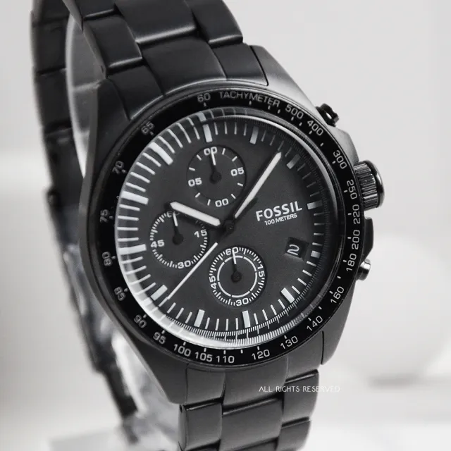 【FOSSIL】鋼帶黑色三眼計時手錶 男錶 母親節(CH3028)