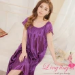 【lingling】大尺碼-超值3件組 短袖冰絲蕾絲素面連身裙睡衣(PA2880-共6色可選)