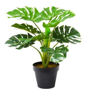 【YU Living 信歐傢居】仿真龜背葉綠色植物裝飾盆栽 人造盆栽(37CM/綠色)