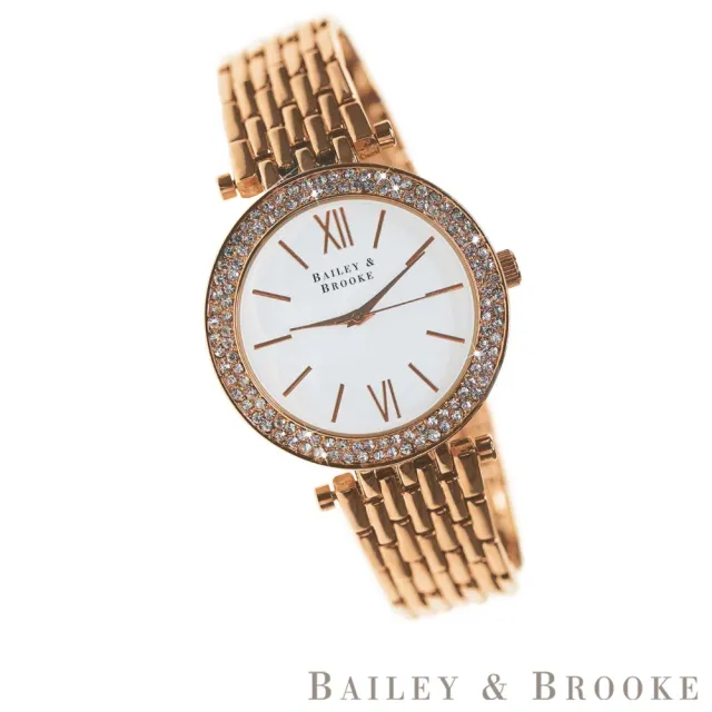 【Bailey & Brooke】限量2折 愛爾蘭精品 頂級水晶鑽手錶 玫瑰金 全新專櫃展示品(116412)