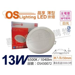 【Osram 歐司朗】2入組 LEDVANCE 晶享 13W 6500K 白光 全電壓 15cm薄型崁燈 OS430072