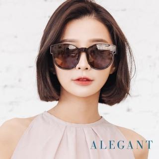 【ALEGANT】潮流桂棕圓框可彎折鏡腳全罩式寶麗來偏光墨鏡(外掛式/包覆式/寶麗來墨鏡/車用眼鏡/彈性鏡腳)