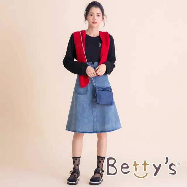 【betty’s 貝蒂思】圓領棉T拼接牛仔洋裝(黑色)