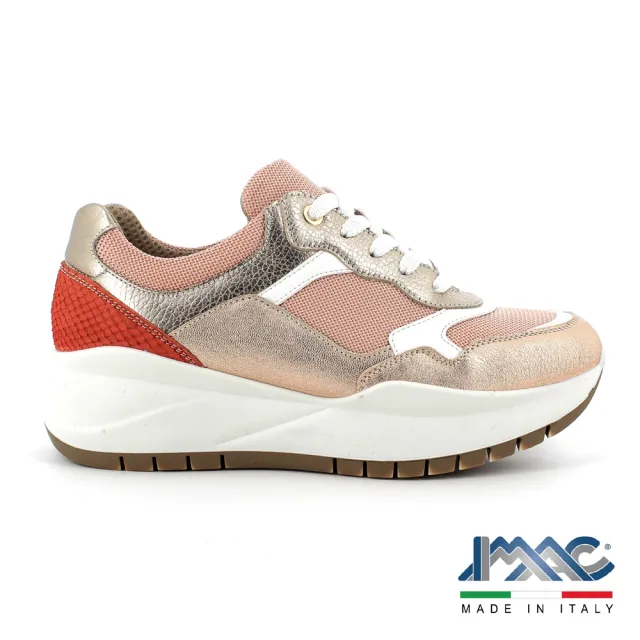 【IMAC】義大利撞色氣墊老爹厚底舒適休閒鞋 迷霧紅(義大利進口健康舒適鞋)