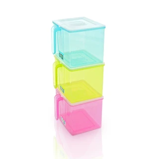【真心良品】小方糖透明附蓋握把儲物盒-4入(收納盒 整理盒 調味盒)