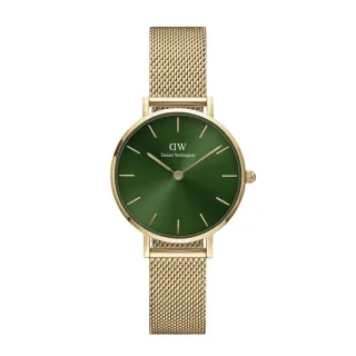 【Daniel Wellington】DW 手錶  Petite Emerald 28mm幻彩森林綠米蘭金屬錶-香檳金框(DW00100479)