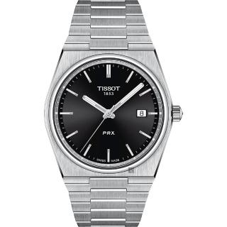 【TISSOT 天梭】PRX 系列 70年代復刻石英錶-銀x黑/40mm 開學(T1374101105100)