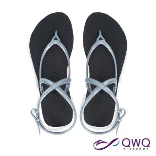 【QWQ】綁帶羅馬涼鞋-Elegant交叉露趾涼拖鞋-防滑防水雨鞋-曜石黑-灰鞋帶 MIT(GGAA)