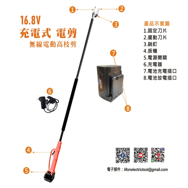 【立豐科技】2.5公分無線電動高枝剪｜剪枝｜3樓高│龍眼文旦芒果｜高樹修剪｜不用爬樓梯(可申請農機補助)