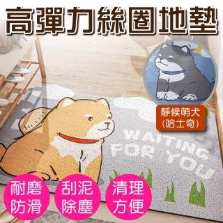 【新錸家居】高彈耐磨PVC絲圈地墊 玄關墊 進門墊45*75cm(刮泥沙踏墊 柴犬哈士奇動物卡通 防止滑墊門口墊)