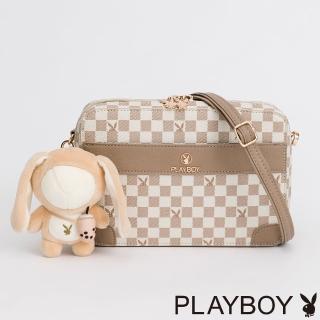 【PLAYBOY】斜揹包相機包 Bubble Bunny系列(卡其色)