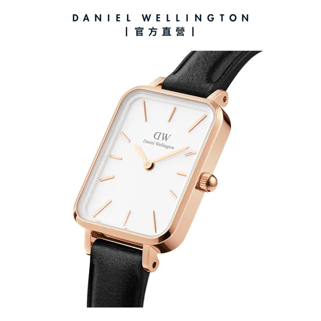 【Daniel Wellington】DW 手錶  Quadro Sheffield 20x26mm經典黑真皮皮革小方錶(兩色 DW00100434)