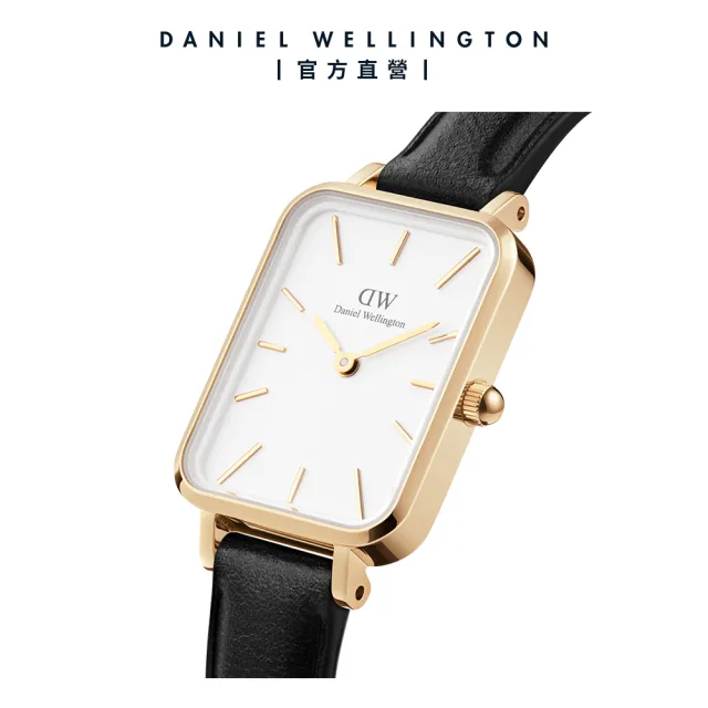 【Daniel Wellington】DW 手錶 Quadro Sheffield 20x26mm經典黑真皮皮革小方錶(兩色 DW00100434)