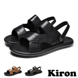 【Kiron】平底涼鞋 兩穿涼鞋/兩穿法個性抓紋皮革復古平底涼拖鞋-男鞋(3色任選)