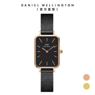 【Daniel Wellington】DW 手錶 Quadro Ashfield 20x26mm麥穗式金屬編織小方錶 經典黑(兩色 DW00100433)