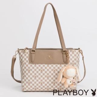 【PLAYBOY】托特包附長背帶 Bubble Bunny系列(卡其色)