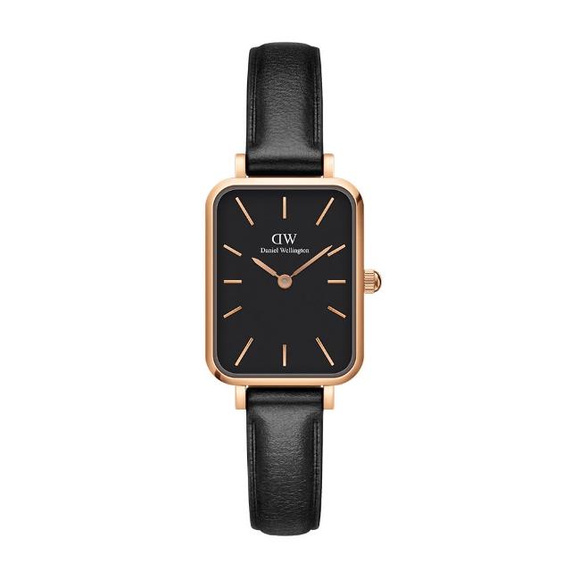 【Daniel Wellington】DW 手錶  Quadro Sheffield 20x26mm經典黑真皮皮革小方錶(兩色 DW00100435)