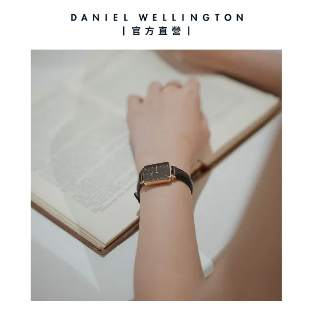 【Daniel Wellington】DW 手錶  Quadro Sheffield 20x26mm經典黑真皮皮革小方錶(兩色 DW00100435)