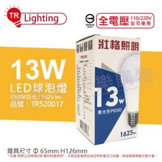 【TRUNK壯格】6入組 LED 13W 6500K 白光 E27 全電壓 球泡燈 台灣製 TR520017