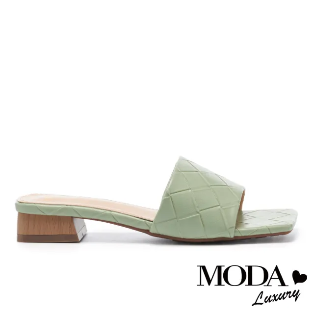 【MODA Luxury】氣質風尚編織質感一字方頭低跟拖鞋(綠)