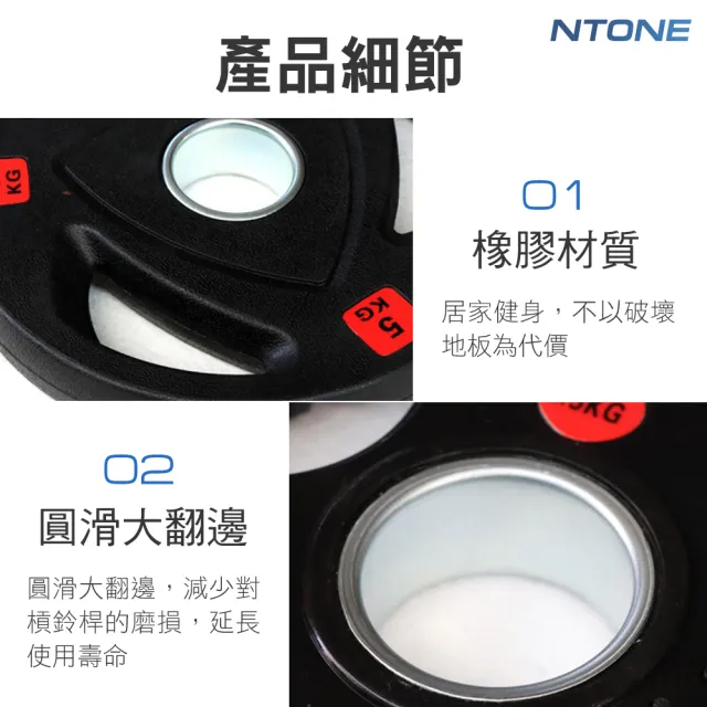 【NTONE】三孔包膠槓片25KG x2片(5cm奧桿專用 三孔設計方便拿取)