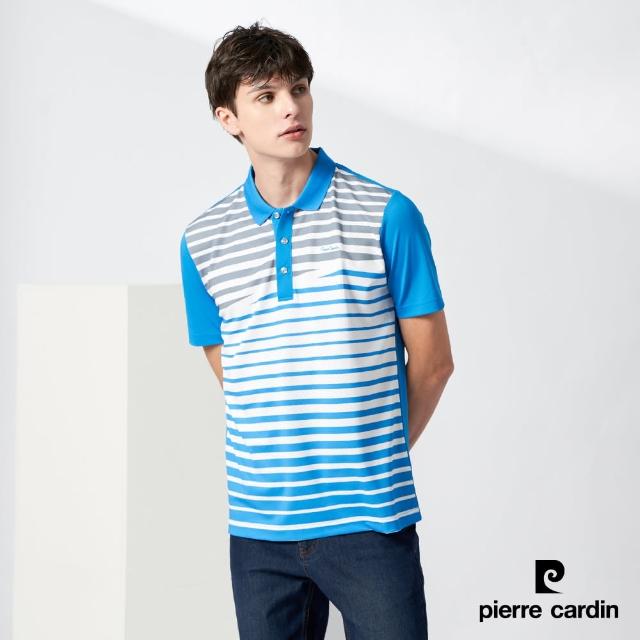 【pierre cardin 皮爾卡登】男款 吸濕排汗胸前印花短袖polo衫-藍色(3217205-37)