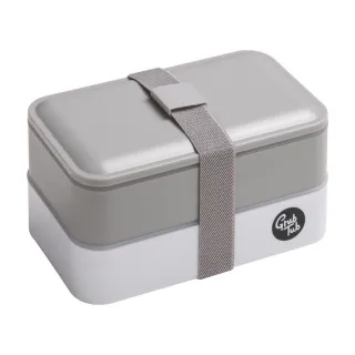 【Premier】附餐具雙層便當盒 灰白(環保餐盒 保鮮盒 午餐盒 飯盒)